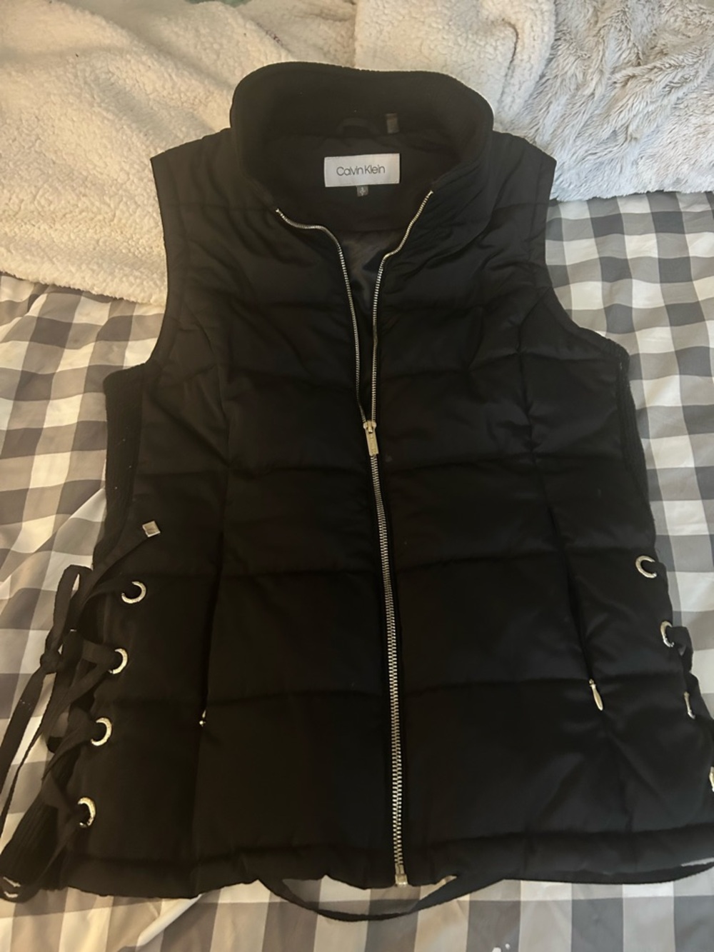 Calvin Klein women’s Black Quilted Jacket Vest with Tie up Sides